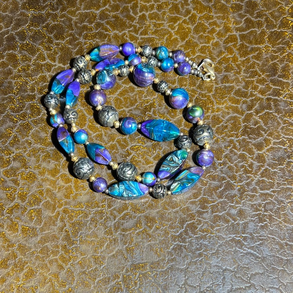 Light weight necklace- teal & purple 28”